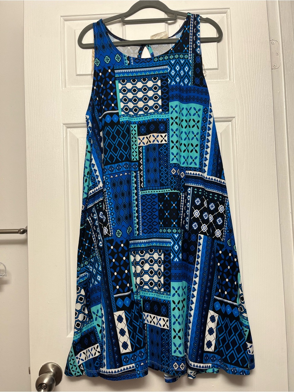 Bobbie Brooks Blue and Aqua Patchwork Swing Dress